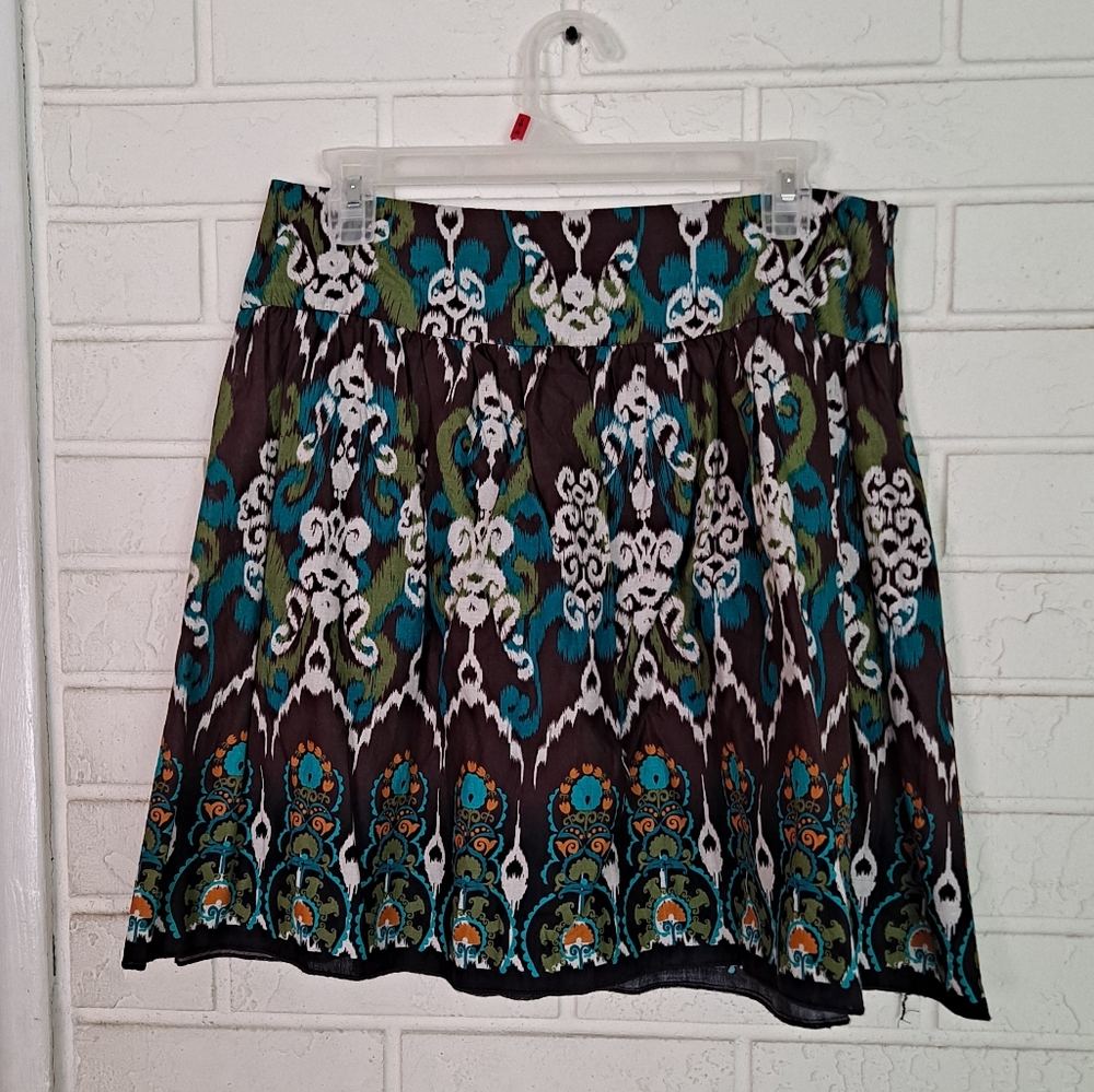 Rampage brown, white, blue, orange, green pattern skirt, 7